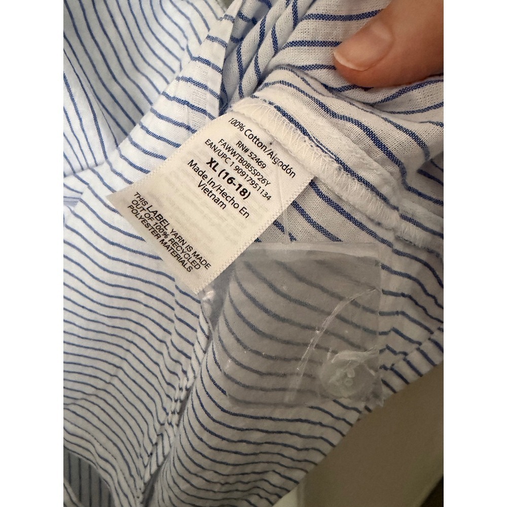 Free Assembly Women XL Blue White Striped Cotton Button Front Blouse - Picture 3 of 5